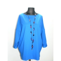 Bawełniana gruba BLUZA z wywijanym rękawem i haftem - chabrowa